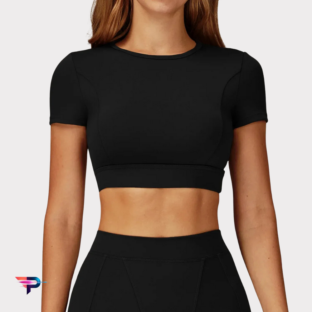 Top Deportivo Manga Corta Crop Mujer