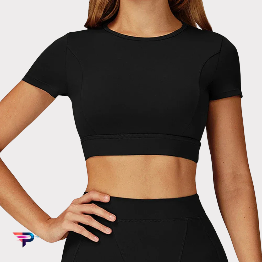 Top Deportivo Manga Corta Crop Mujer