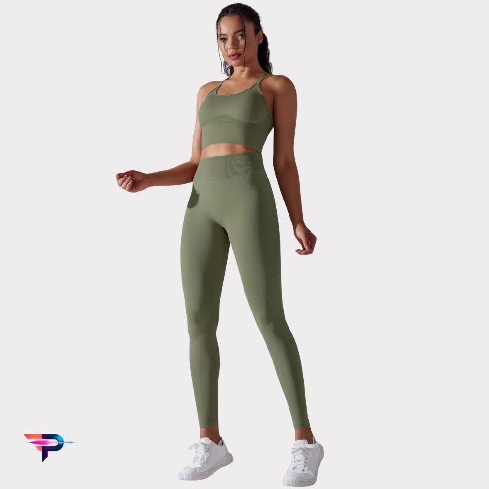 Conjunto Deportivo Mujer Sujetador Cruzado & Leggings Cintura Alta