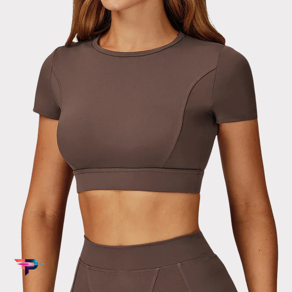 Top Deportivo Manga Corta Crop Mujer