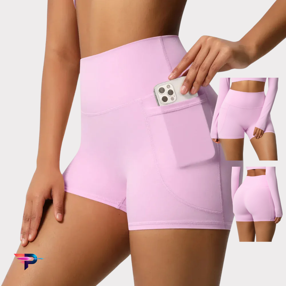 FlexMotion - Short Deportivo Mujer Push Up | Cintura Alta y Bolsillos Funcionales