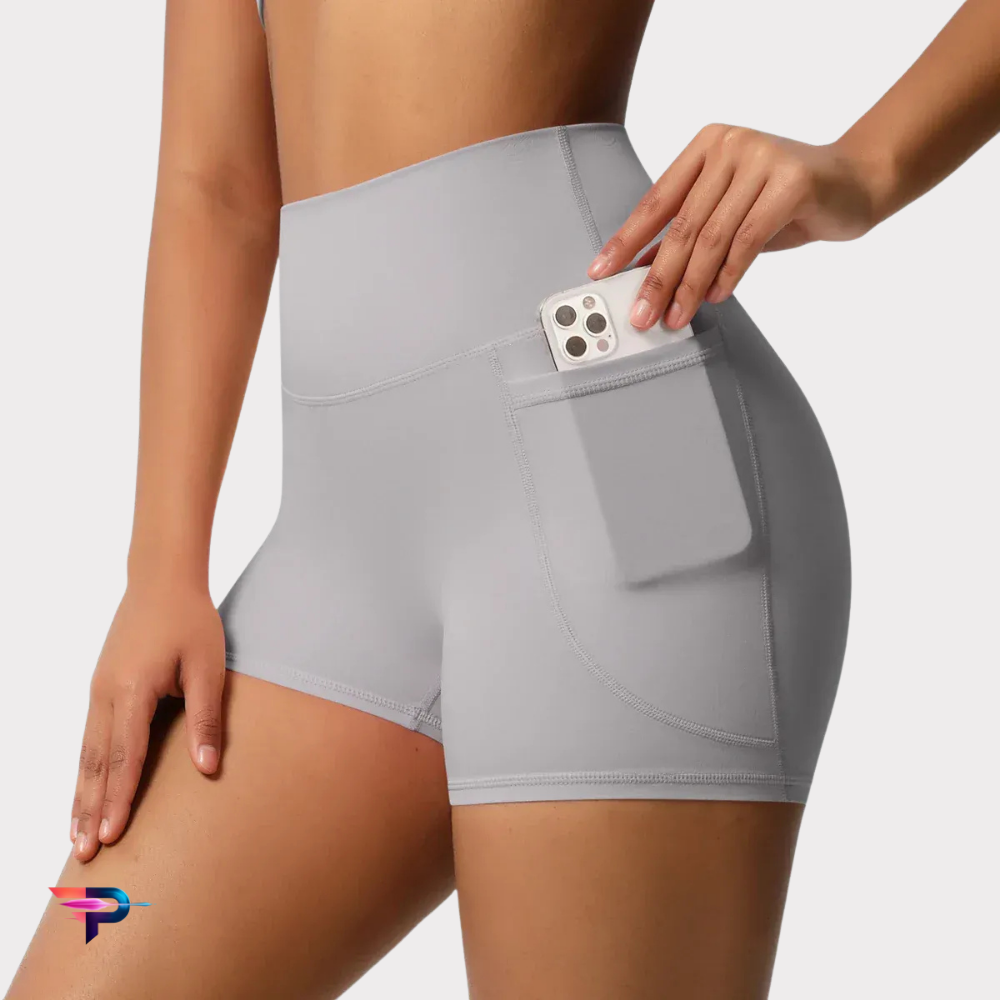 FlexMotion - Short Deportivo Mujer Push Up | Cintura Alta y Bolsillos Funcionales