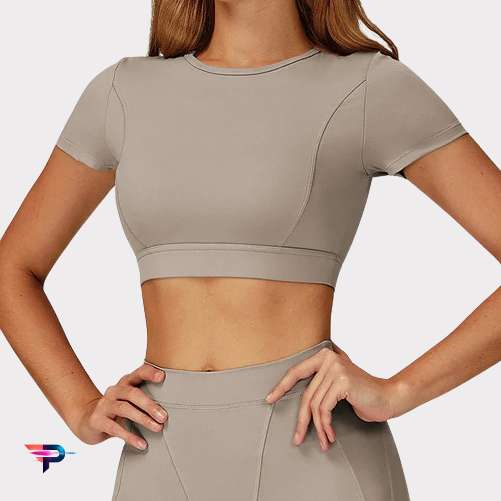 Top Deportivo Manga Corta Crop Mujer