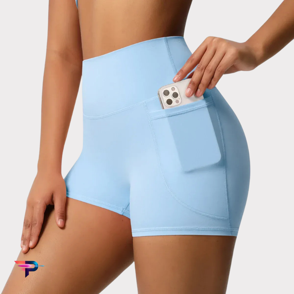 FlexMotion - Short Deportivo Mujer Push Up | Cintura Alta y Bolsillos Funcionales