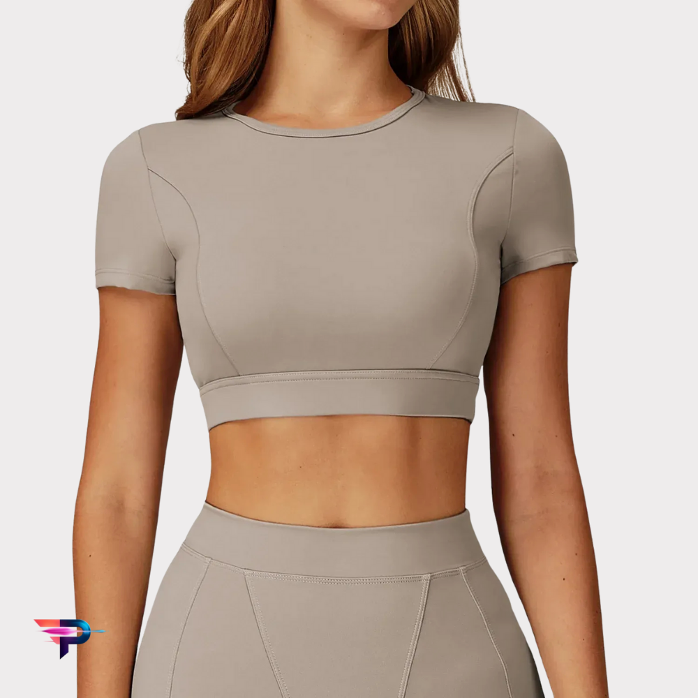 Top Deportivo Manga Corta Crop Mujer