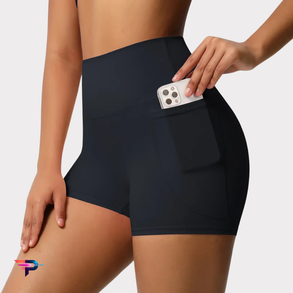 FlexMotion - Short Deportivo Mujer Push Up | Cintura Alta y Bolsillos Funcionales