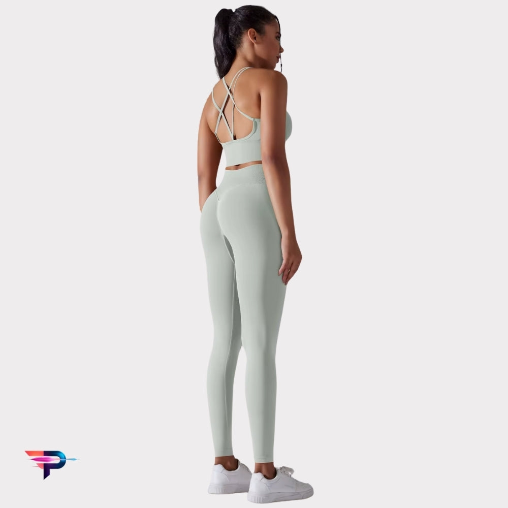 Conjunto Deportivo Mujer Sujetador Cruzado & Leggings Cintura Alta