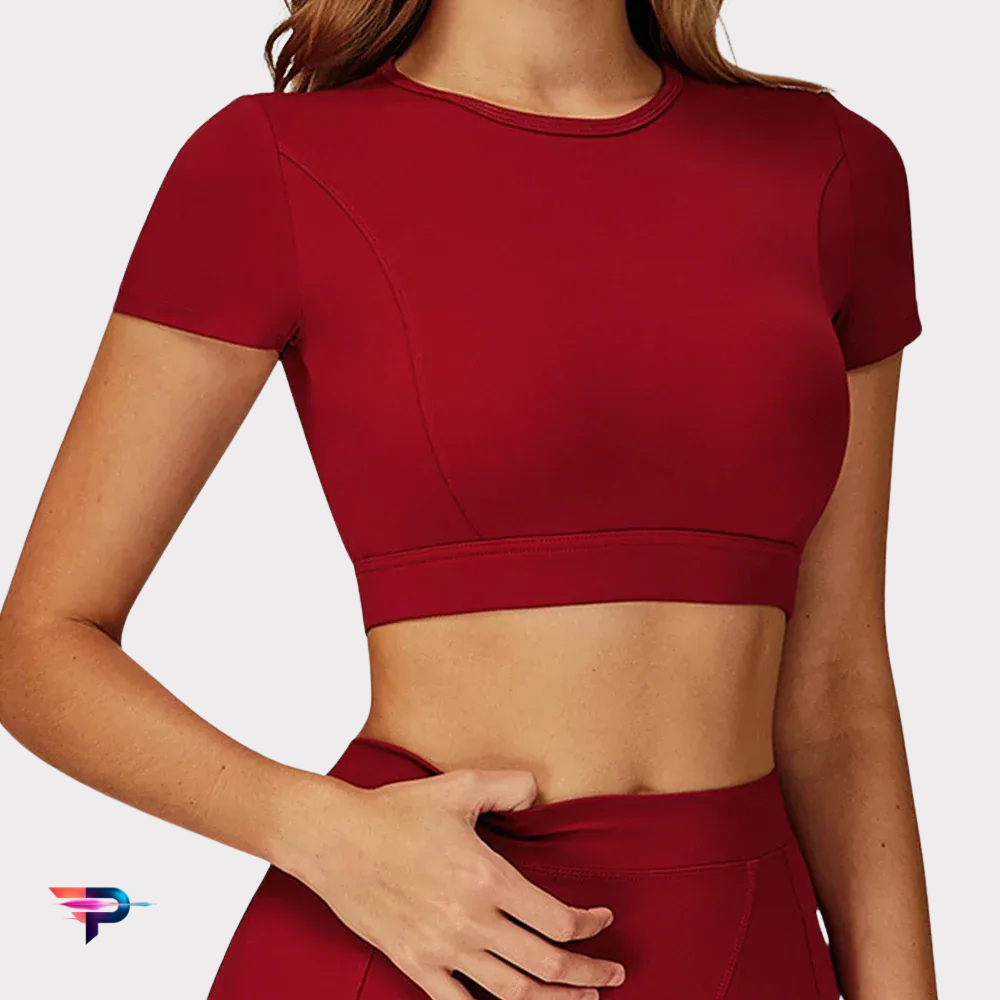 Top Deportivo Manga Corta Crop Mujer